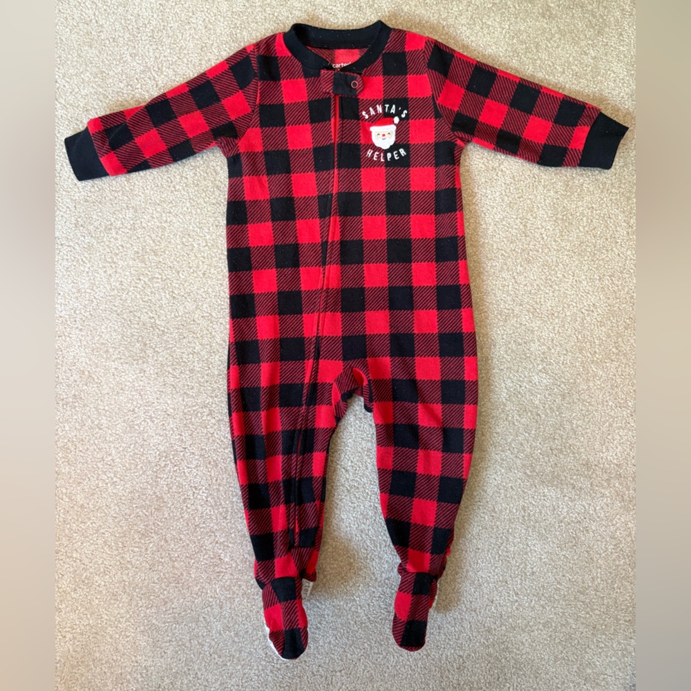 Carter's Red and Black Santa Plaid Footies